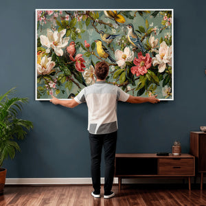 Vintage Birds and Flowers Wide Wall Art: Extra Large