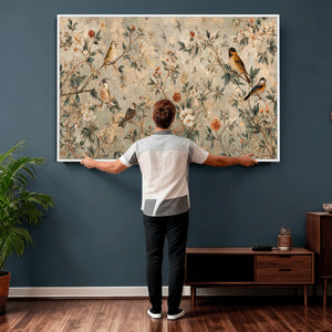 Vintage Birds and Flowers Wall Art Canvas Print, Botanical