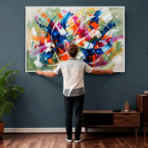 Geometric Abstract Wall Art Canvas Print, Orange Blue