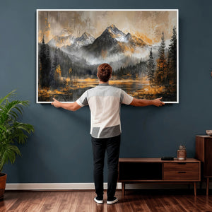 Mountain Lake Canvas Wall Art — Rustic Forest Landscape