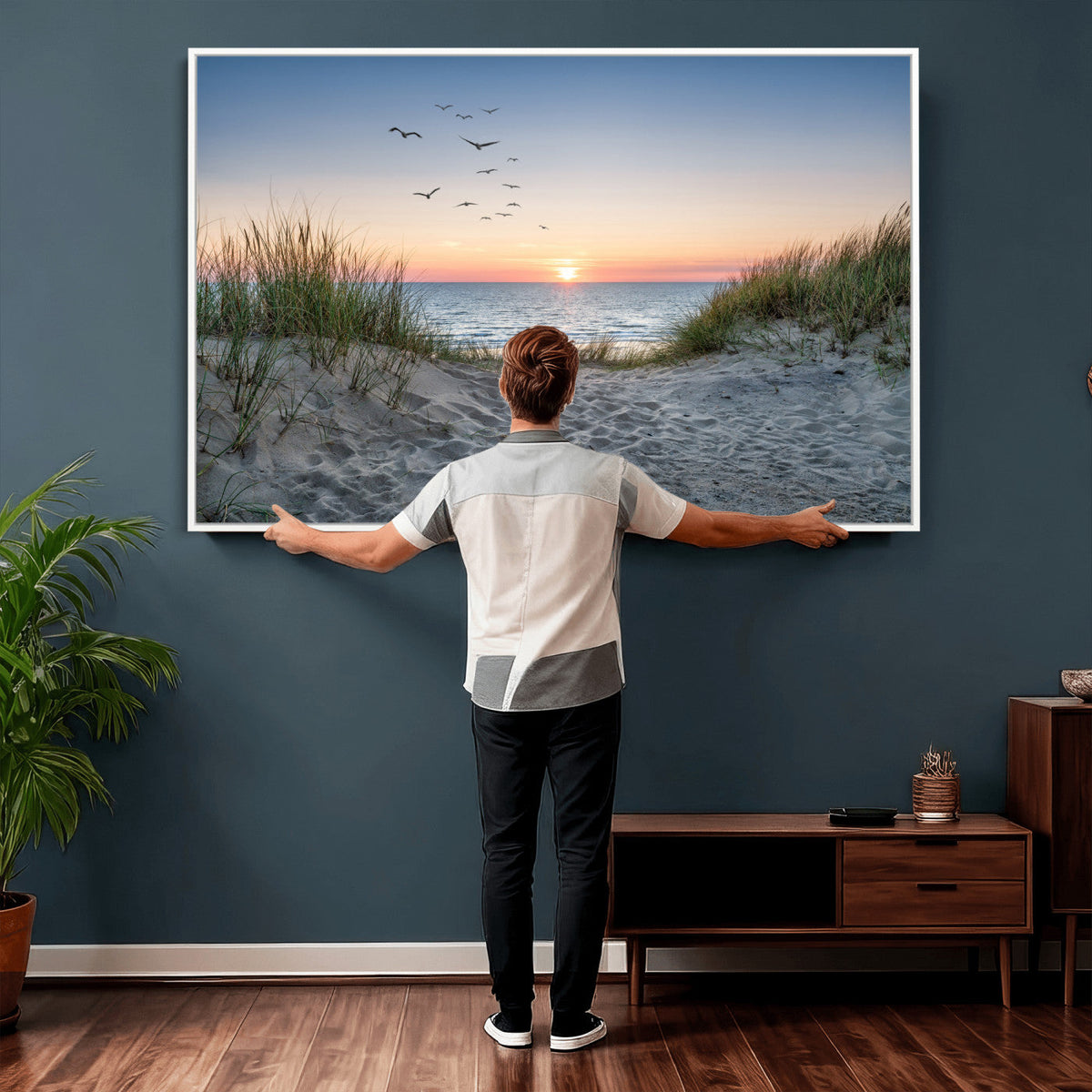 Sandy Dune Path Sunset Canvas Wall Art — Seagulls Beach