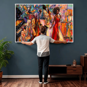 African American Jazz Singer Canvas Art — Red Dress Black