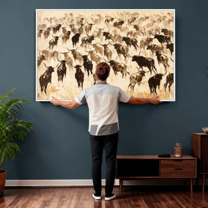 Texas Longhorn Sepia Canvas Wall Art, Western Cattle