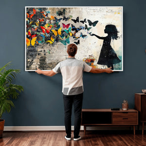 Banksy Butterfly Girl Wall Art Canvas Print, Framed Street