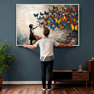 Banksy Graffiti Butterfly Girl Wall Art Canvas Print, Framed