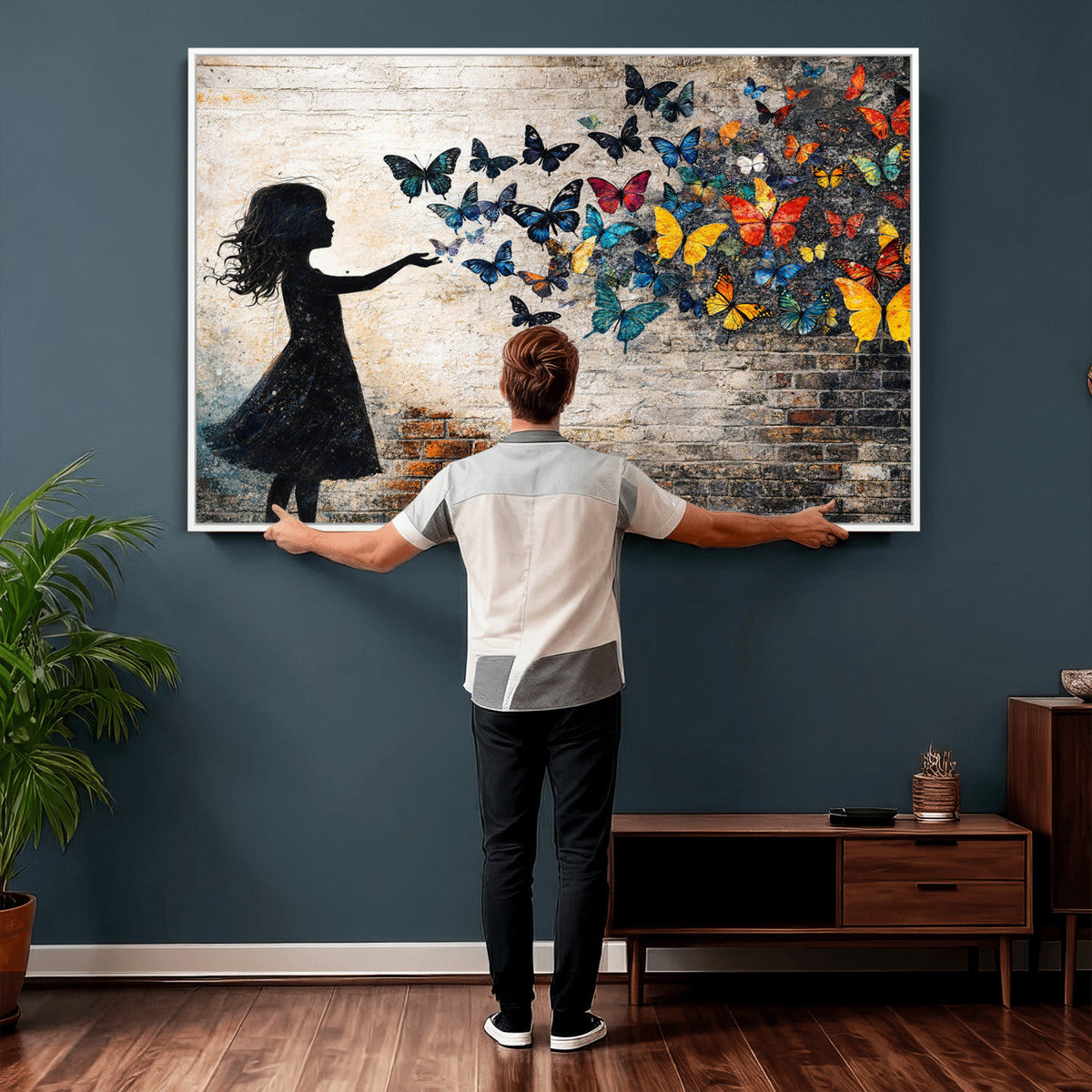 Banksy Butterfly Girl Wall Art Canvas Print, Framed Street