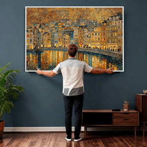 Gustav Klimt Golden Cityscape Wall Art Canvas Print, Framed