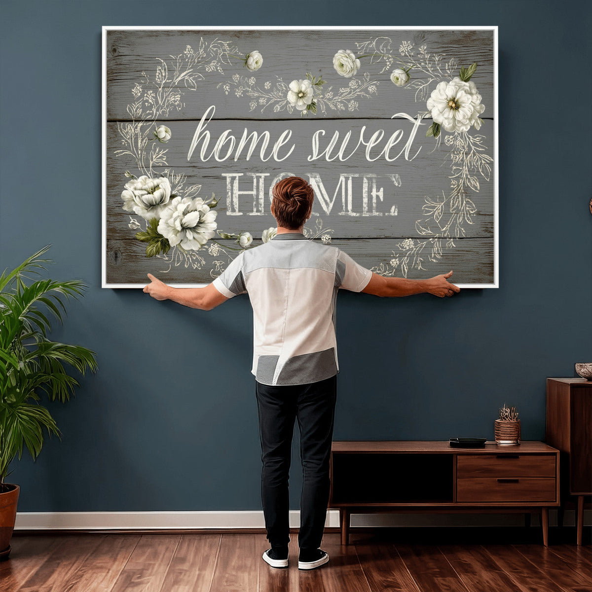 Home Sweet Home Wall Art Canvas Print, Floral Farmhouse