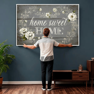 Home Sweet Home Wall Art Canvas Print, Floral Farmhouse