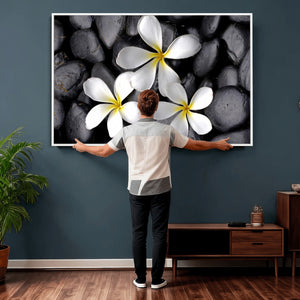 Plumeria Frangipani Black Stone Canvas | White Flower Spa