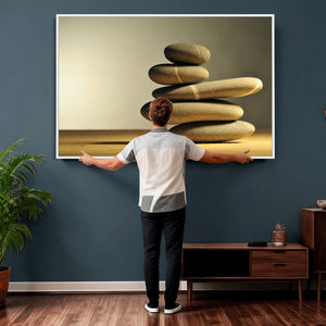 Zen Stone Wall Art Canvas Print, Balanced Rock Stack Framed