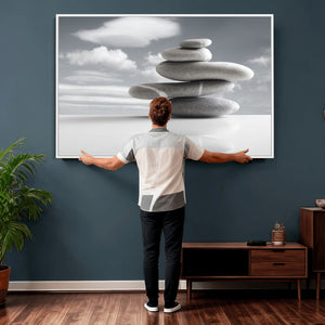 Zen Stone Wall Art Canvas Print, Balanced Rock Stack Framed