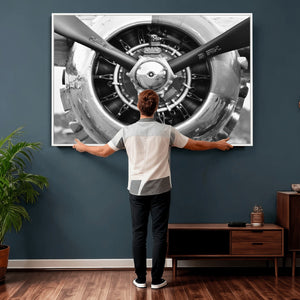 Vintage Propeller Plane Wall Art Canvas Print, Black and
