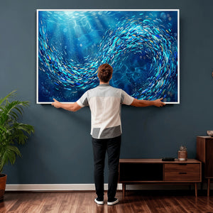 School of Fish Canvas Print | Blue Ocean Underwater Wall Art