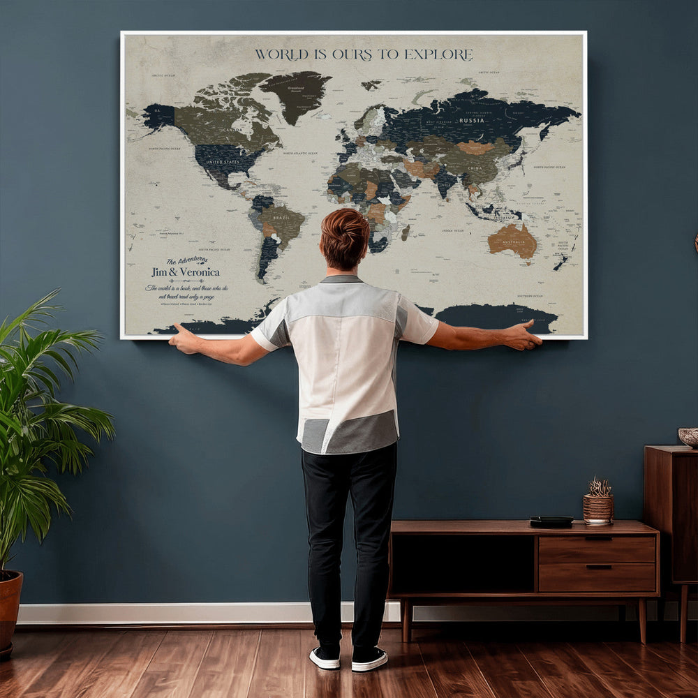 Custom Push Pin World Map Wall Art Canvas Print –