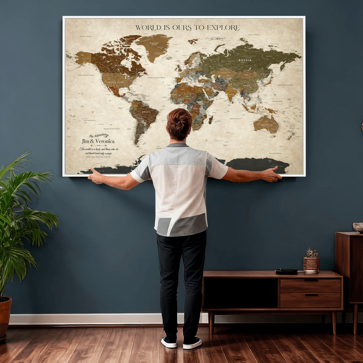 Custom Push Pin World Map Wall Art Canvas Print –