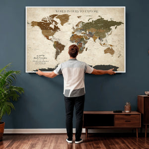 Custom Push Pin World Map Wall Art Canvas Print –