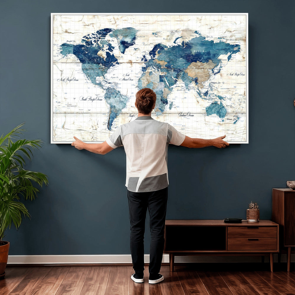 Watercolor World Map Canvas Wall Art Print – Abstract