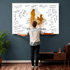Wedding Guest Book Alternative Wall Art Canvas Print, Personalized Wedding Signature Poster, Custom Couple Photo Guestbook Canvas, Bridal Shower Reception Decor