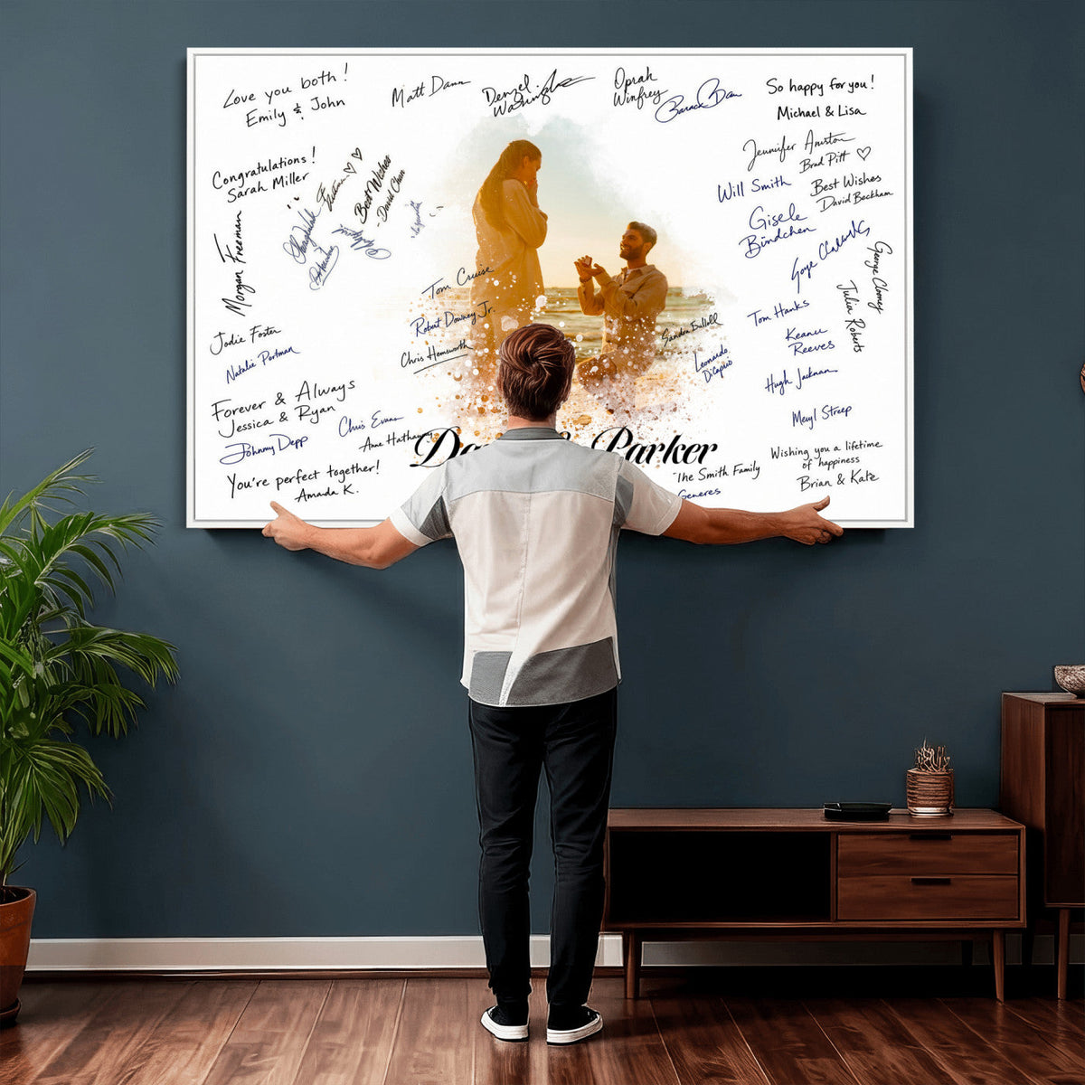 Wedding Guest Book Alternative Wall Art Canvas Print, Personalized Wedding Signature Poster, Custom Couple Photo Guestbook Canvas, Bridal Shower Reception Decor