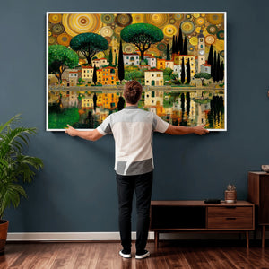 Gustav Klimt Golden Cityscape Wall Art Canvas Print,
