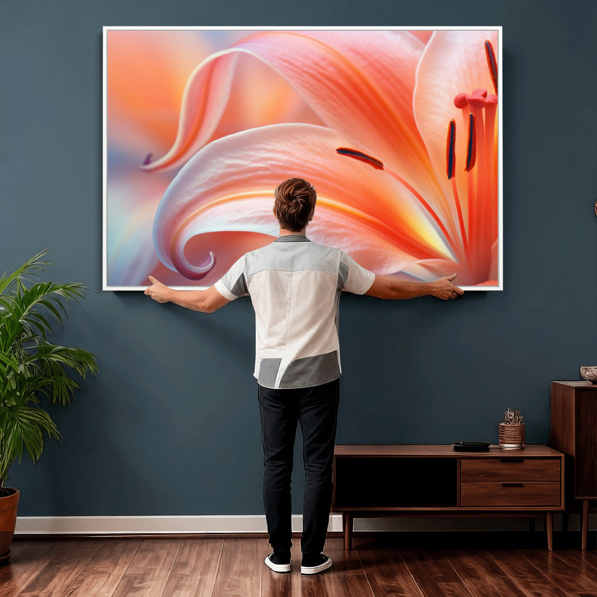 Peach Lily Canvas Wall Art, Coral Pink Flower Macro Photo Print, Botanical Bedroom Decor, Soft Floral Photography, Living Room Wall Art