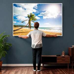 Tropical Beach Canvas Wall Art, Palm Tree Ocean Photo Print, Coastal Living Room Decor, Turquoise Sea Beach House Art, Summer Wall Art