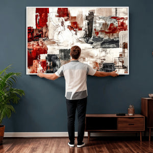 Blue Teal Abstract Canvas Wall Art, Modern Textured Painting Print, Navy Orange White Contemporary Art, Neutral Living Room Decor, Office Art