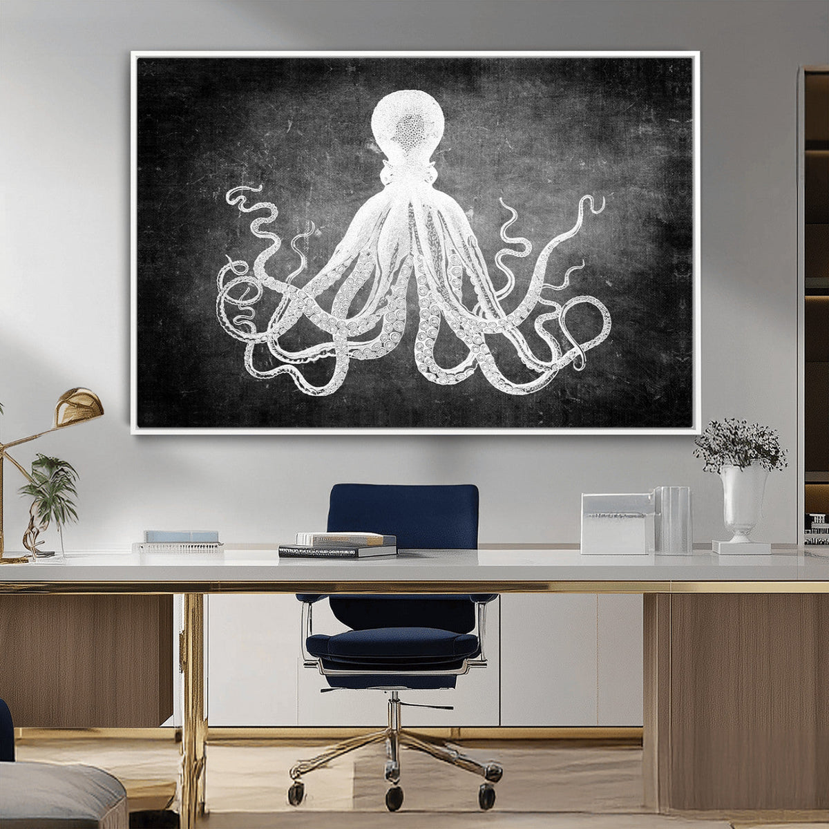 Black White Octopus Wall Art Canvas Print