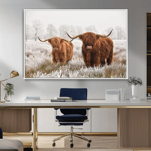 Longhorn Cattle Wall Art Canvas Print, Framed Farmhouse