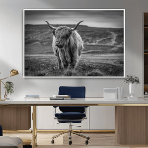 Fluffy Cattle Wall Art Print, Highland Cow Canvas, Framed