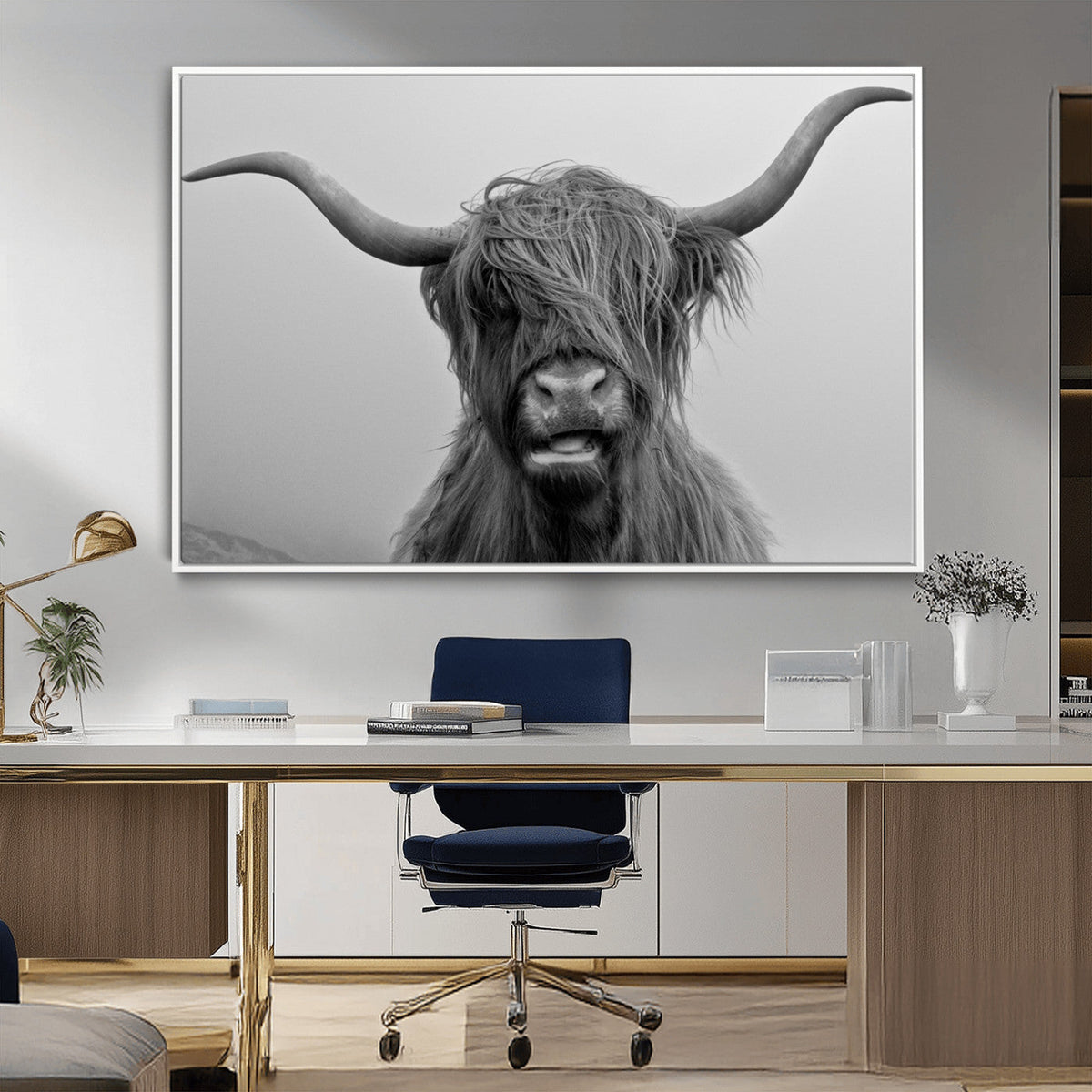 Texas Cow Wall Art Canvas, Texas Longhorn Cattle Canvas