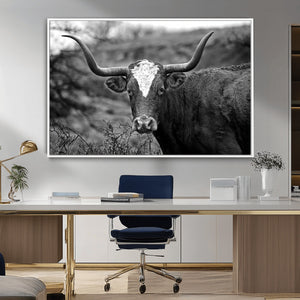 Western Home Wall Art Canvas Print, Framed Texas Longhorn