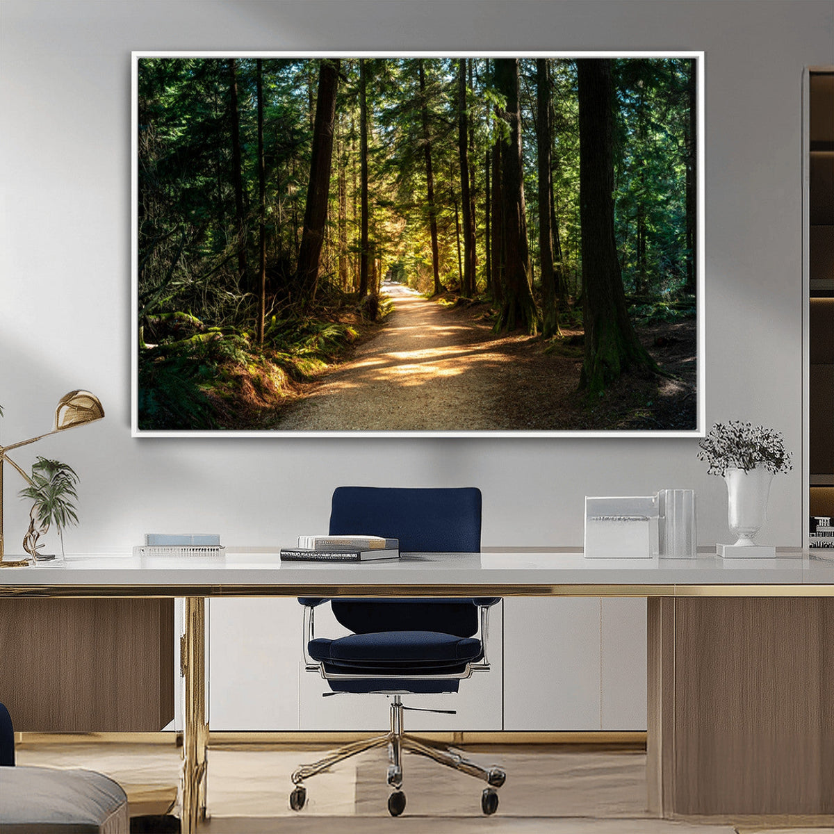 Sunlit Forest Pathway Canvas Print | 3 Panel Large Nature