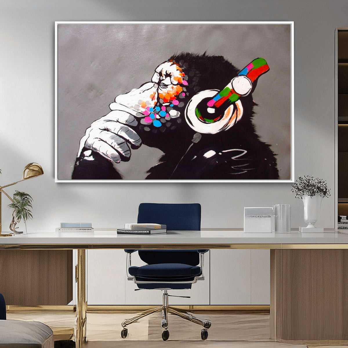 Dj Monkey Listening to Music Wall Art Print | Banksy Monkey