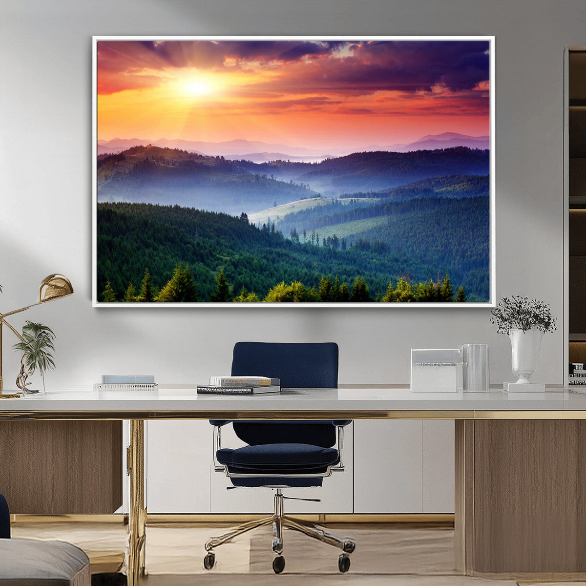 Mountain and Sunset Wall Art Canvas Print