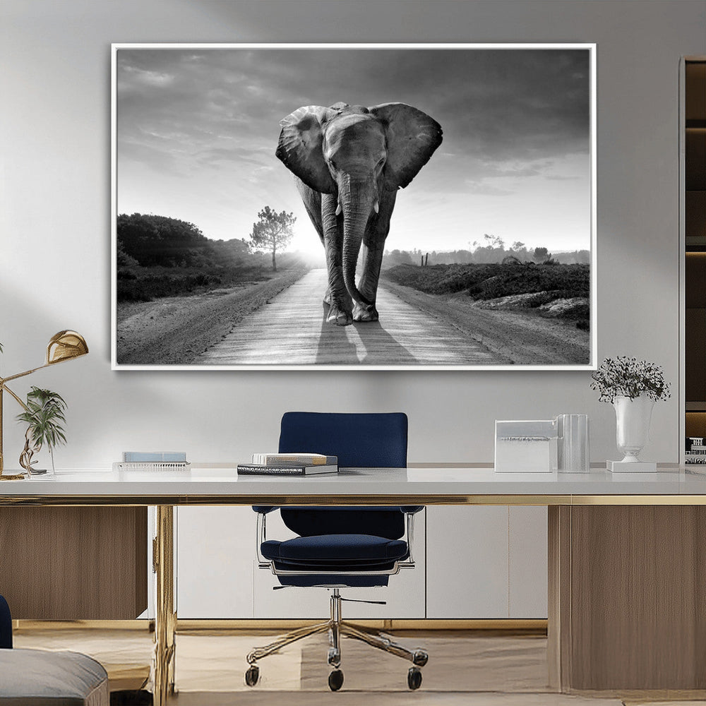 Black and White Elephant Wall Art Canvas Print