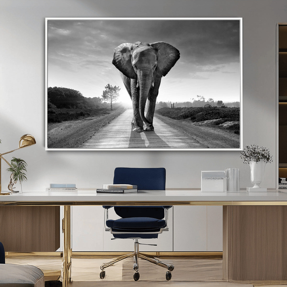 Black and White Elephant Wall Art Canvas Print
