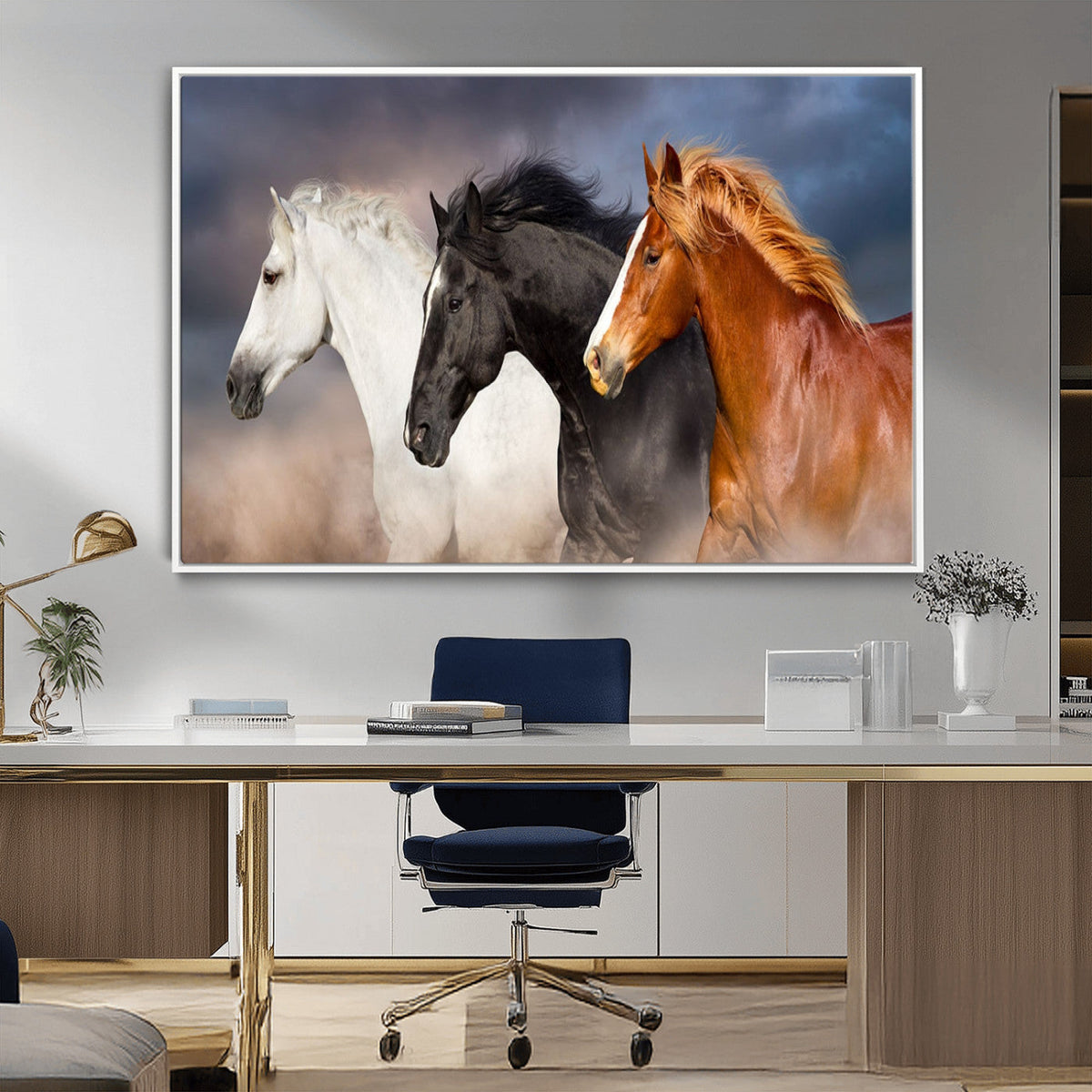 Animal Wall Art Three Horses Farmhouse Art Canvas, Framed