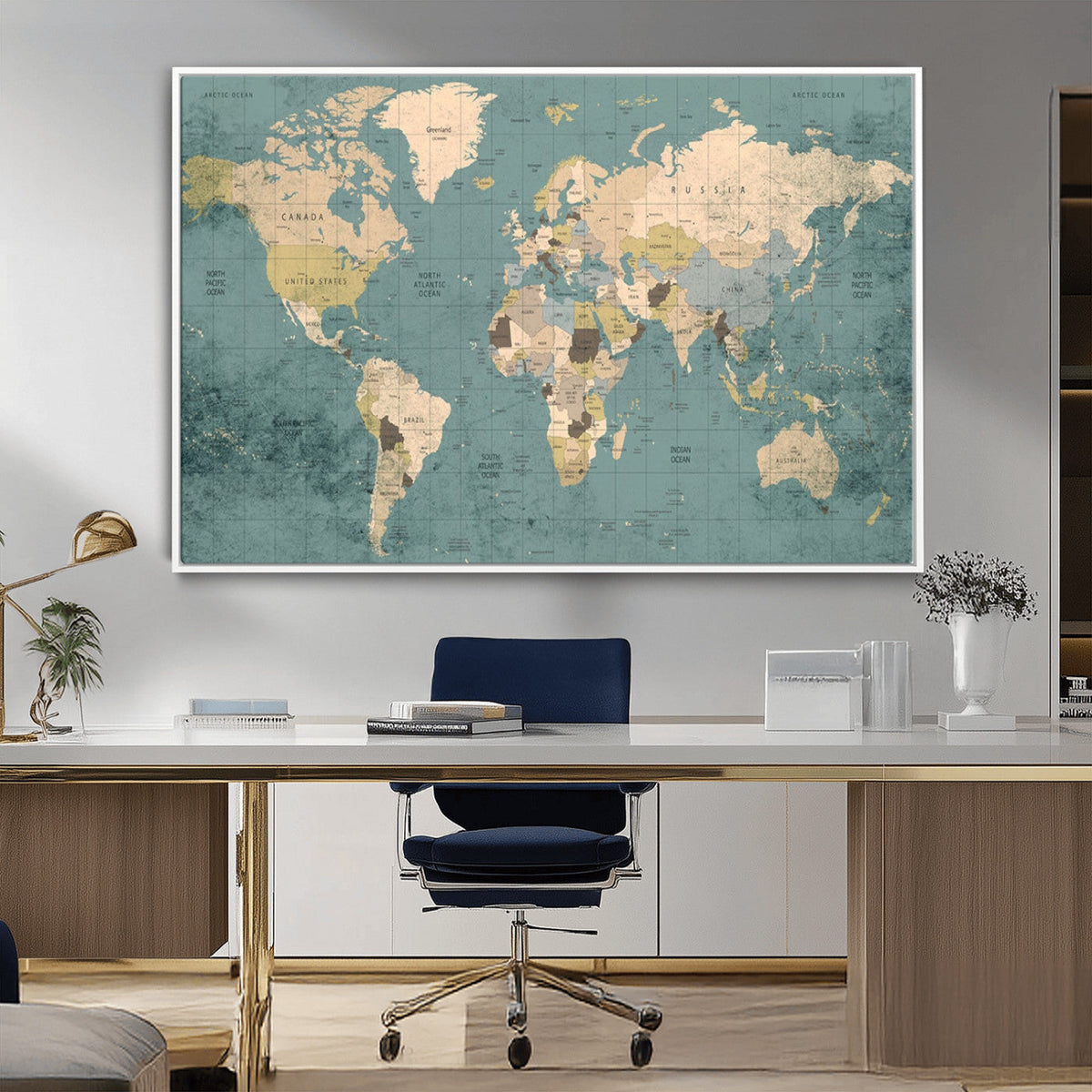 Classic World Map Canvas Print – Framed Vintage Map Wall