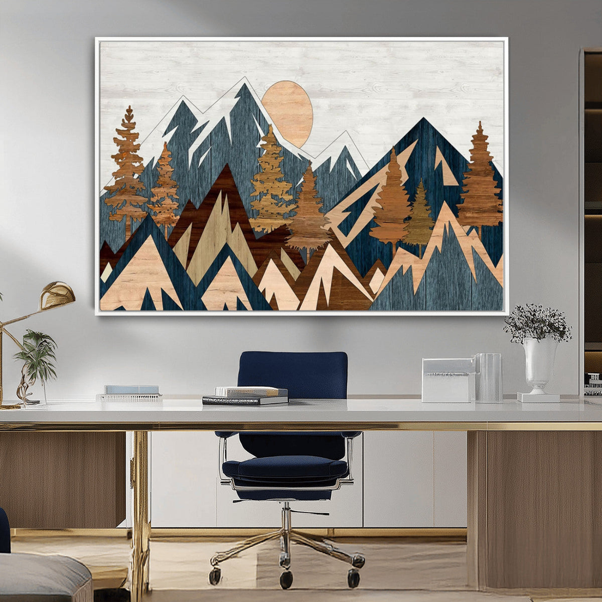 Abstract Wood Panel Effect Mountain Range Top Wall Art