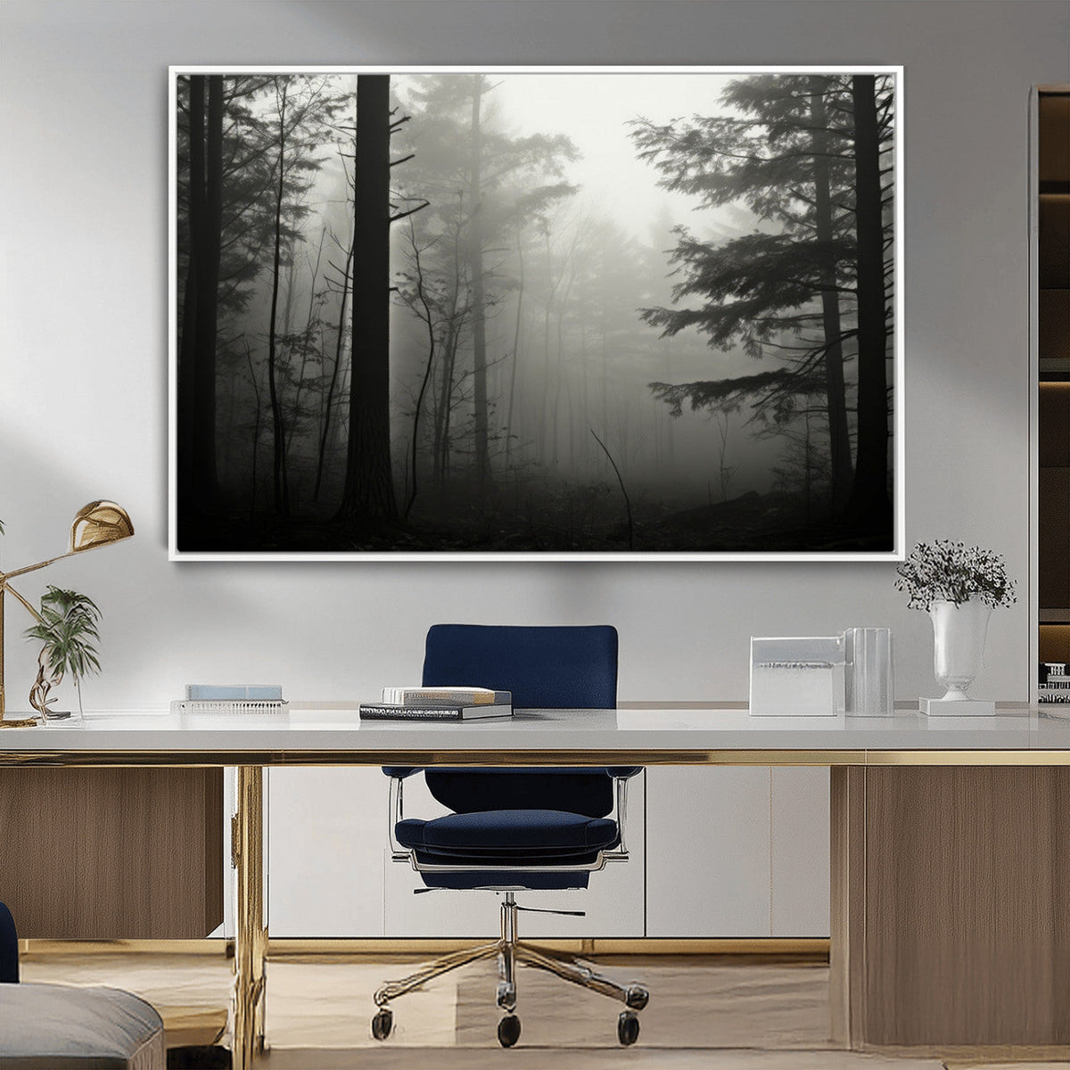 Misty Forest Wall Art Premium Canvas Print a Foggy and