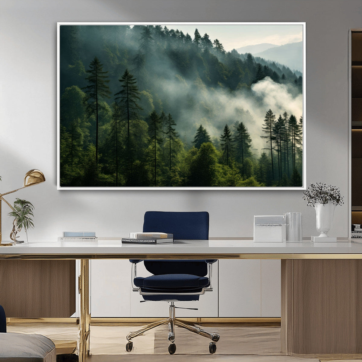 Misty Forest Wall Art Premium Canvas Print a Foggy and