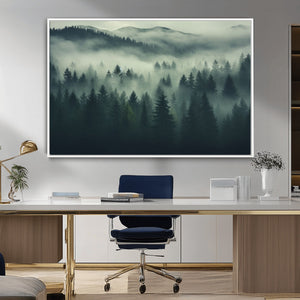 Misty Forest Wall Art Premium Canvas Print a Foggy and