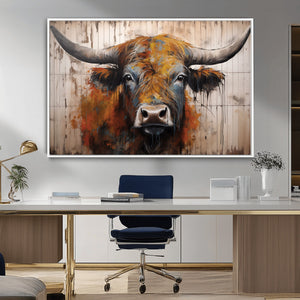 Scottish Highland Cow Cattle Art Print on Wood Style