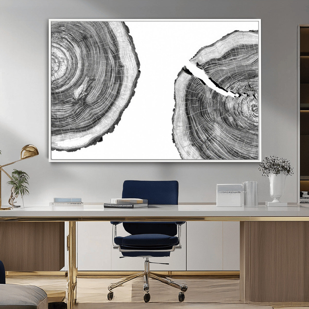 Abstract Large Tree Rings – Minimalist Black and White Wood