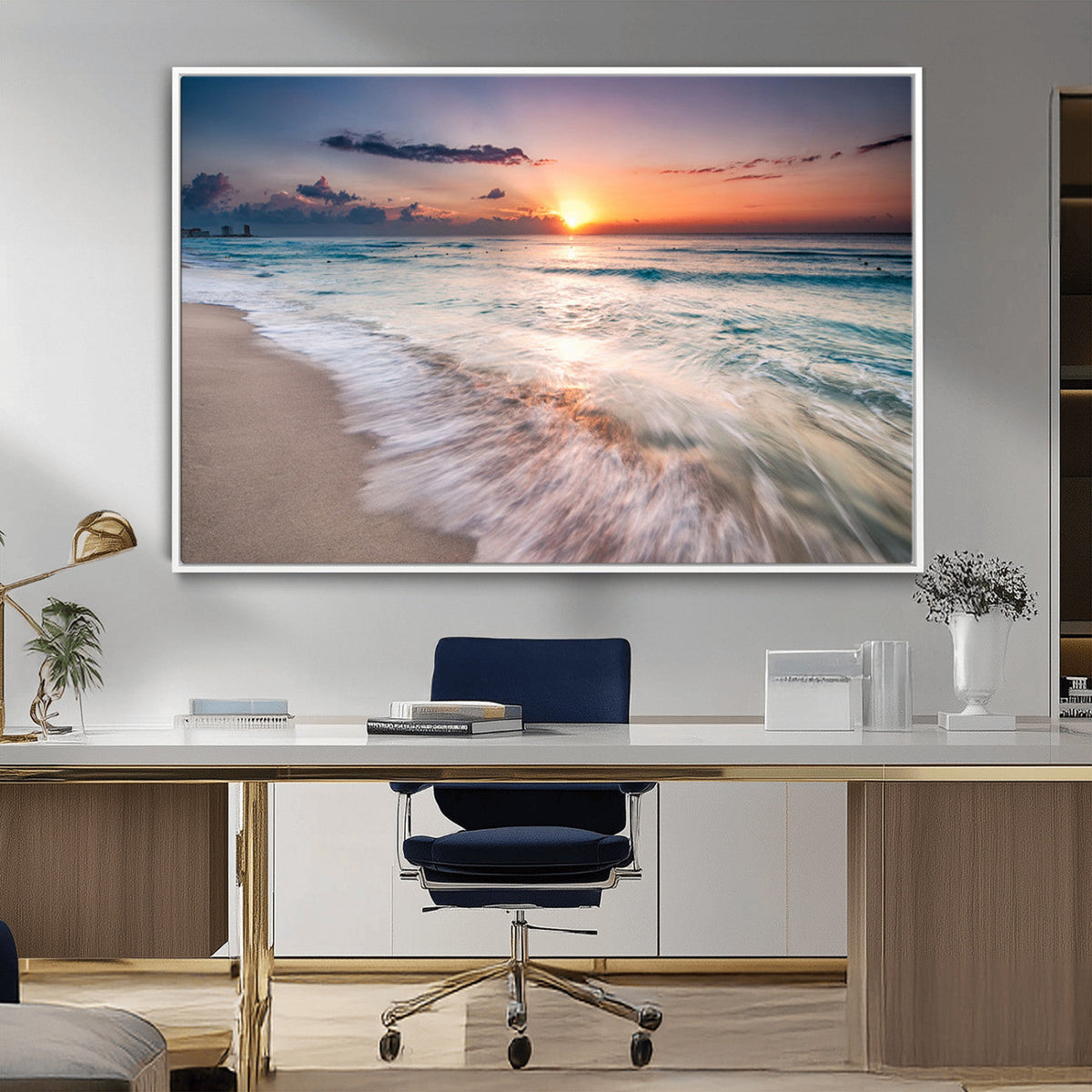 Sunset Beach Wall Art – Soothing Coastal Landscape, Ready to
