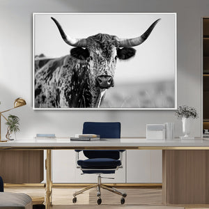 Texas Highland Cow Longhorn Canvas Print - Rustic Farmhouse