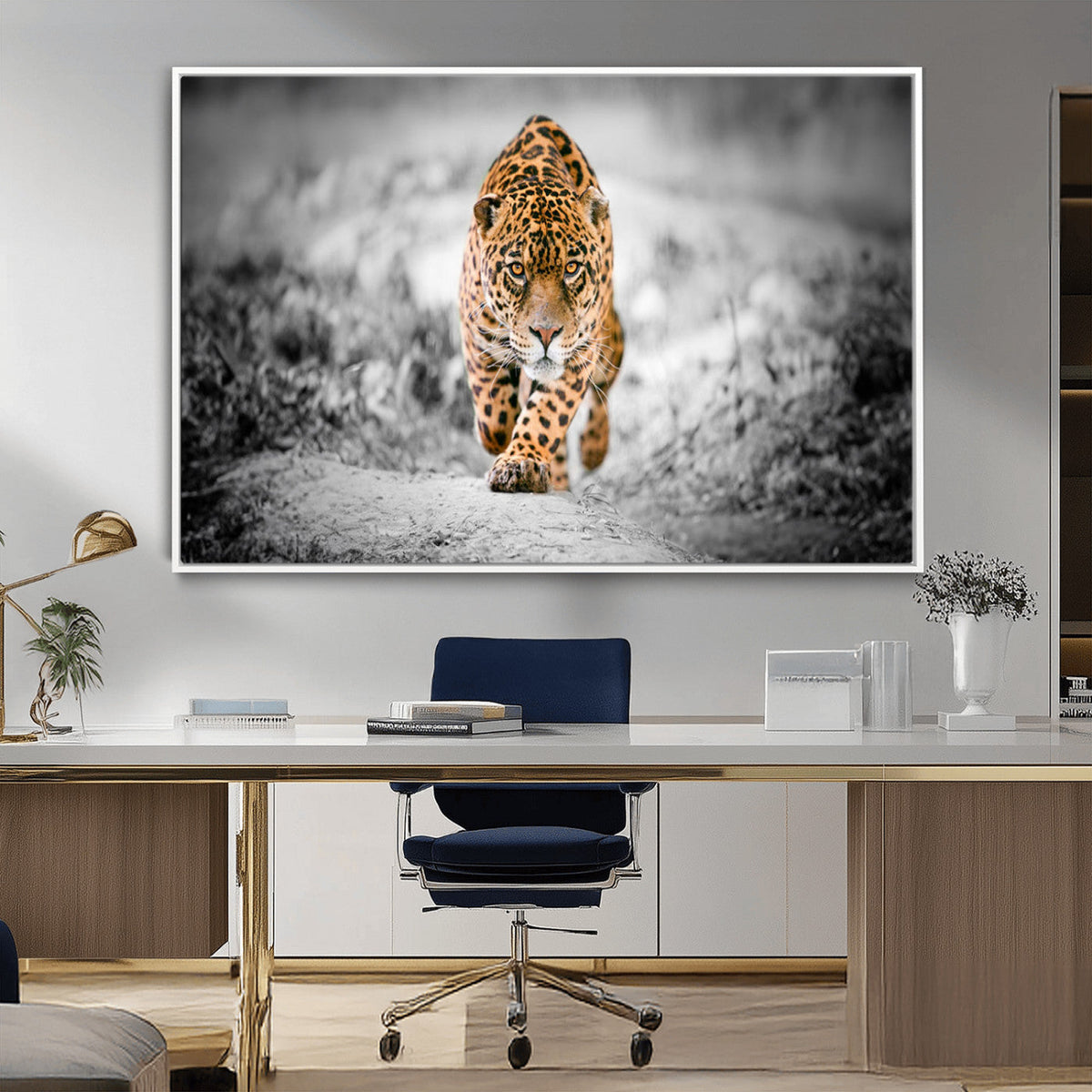 Jaguar Wall Art Canvas Print - Majestic Big Cat in Focused