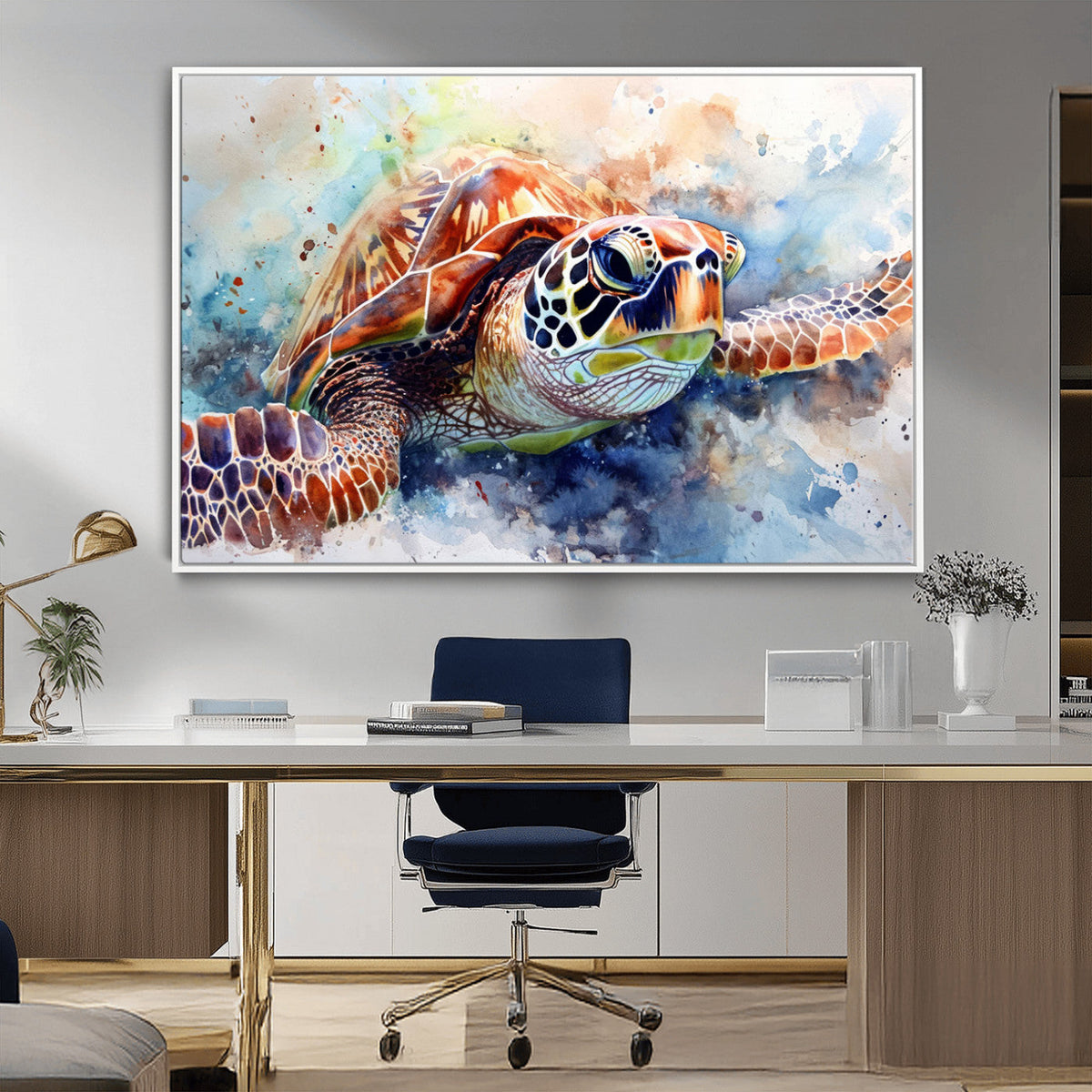 Watercolor Sea Turtle Wall Art Canvas Print - Vibrant Ocean